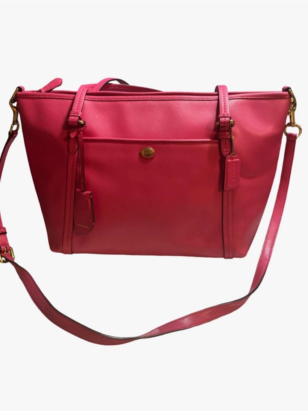 Coach Hot Pink Leather Shoulder Tote with Removable Strap
